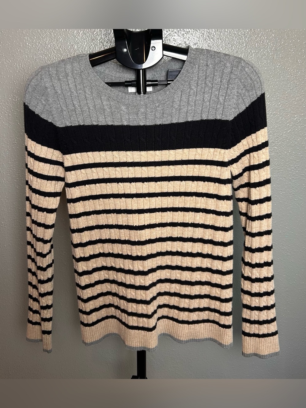 croft & barrow Gray, Black & Cream Striped Ribbed Crewneck Sweater